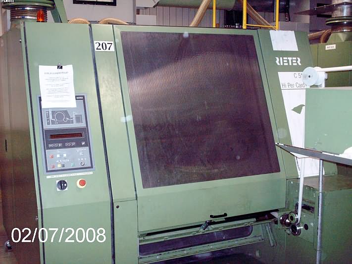 RIETER C-51 Cards, 1998 yr, 40x48" can coiler,